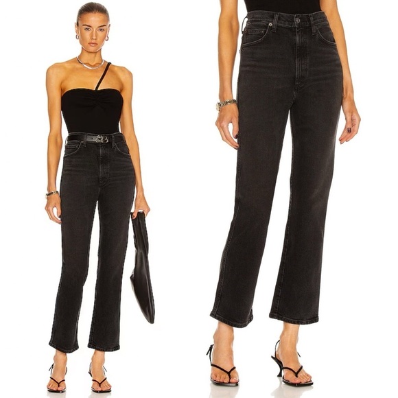 Agolde 90s Pinch Jeans Pant High Straight Black Denim Dark Classic Minimalist 25 - Picture 3 of 14